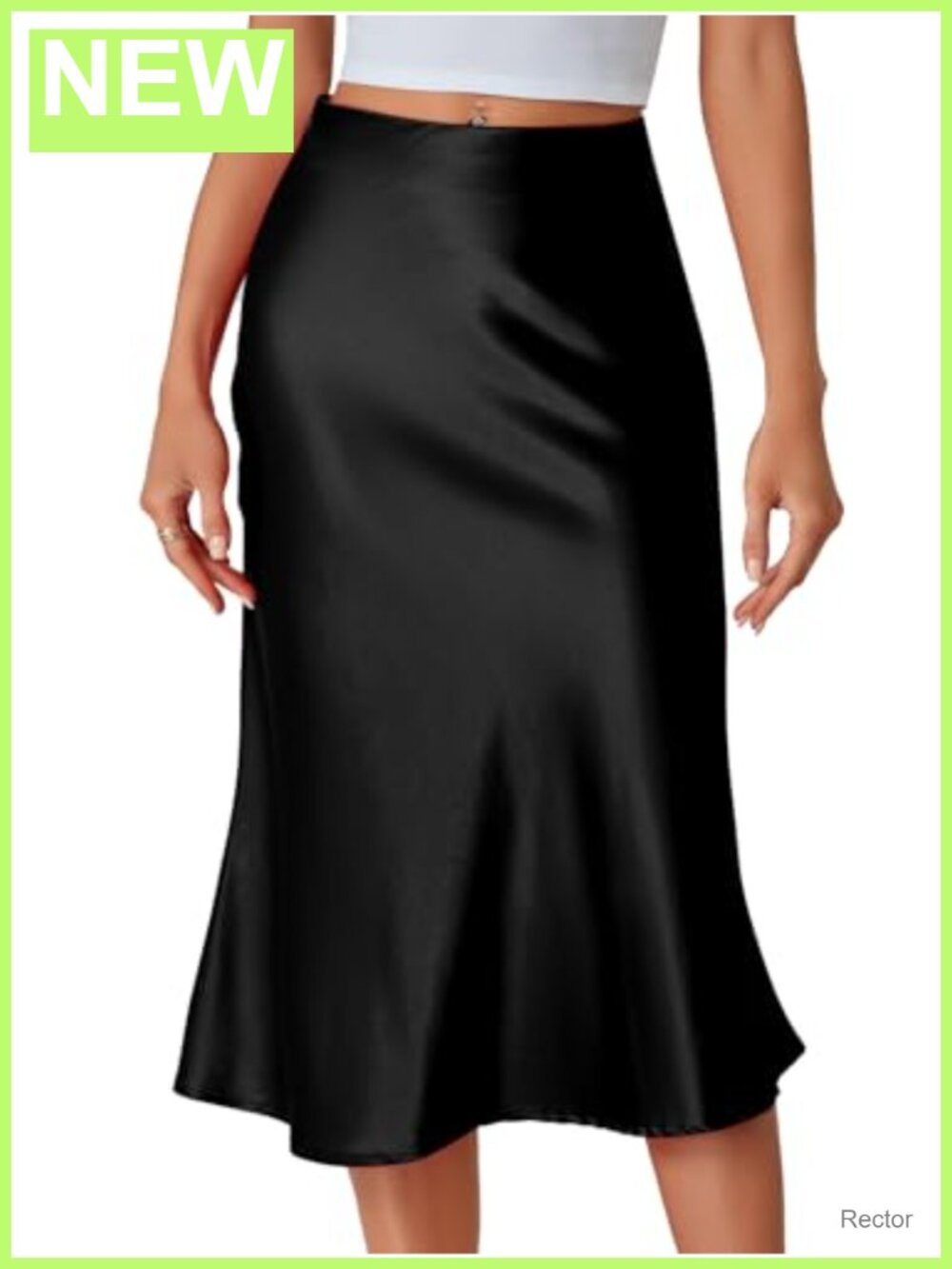 Women's Satin Silky High Waist Flowy Midi Skirt A-Line Workwear Office